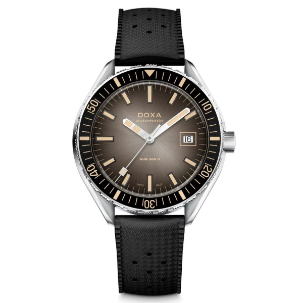 Doxa SUB 200 II Sharkhunter "Black and White" Stahl 44 mm, smoke coloured black dial, mit Kautschukb