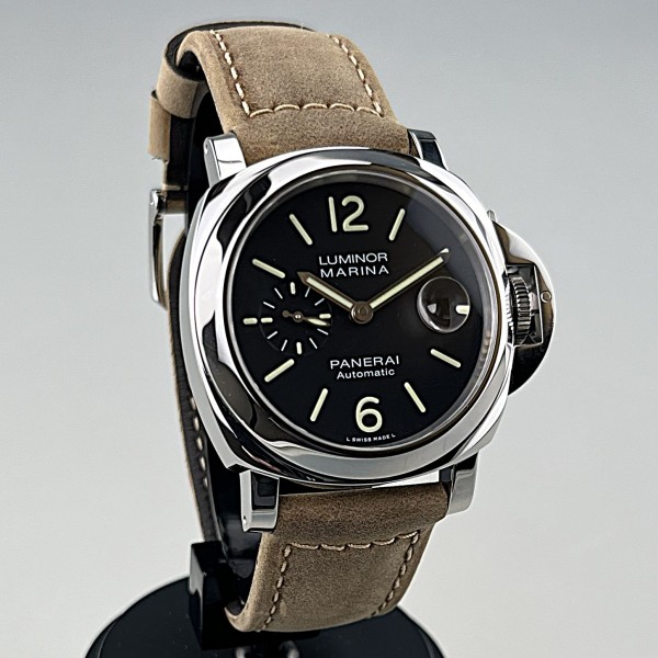 Panerai Luminor Marina Automatic, PAM01104, Stahlgehäuse 44 mm mit Leder u. Kautschukband, EK 2019,