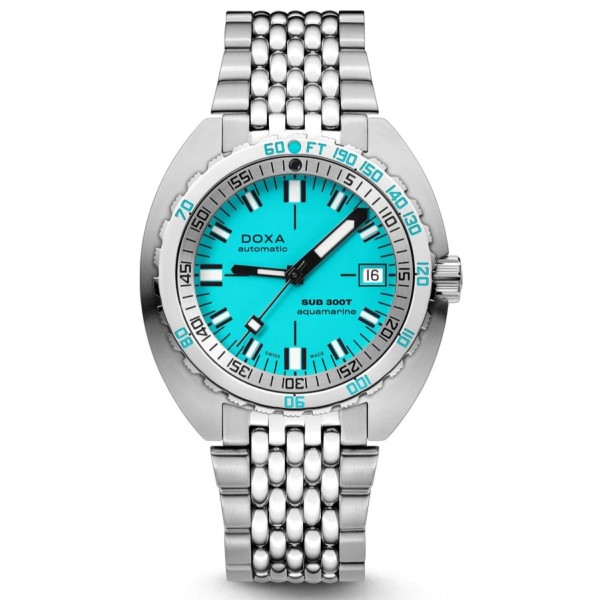 Doxa SUB 300T Aquamarine Stahl 42,5 * 44.5 mm turqoise dial mit Stahlband, Ref. 840.10.241.10