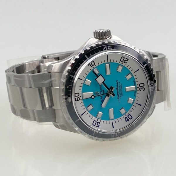 Breitling Superocean Automatic 44 Stahlgehäuse und -armband ZB türkis Tiffany Style Full Set