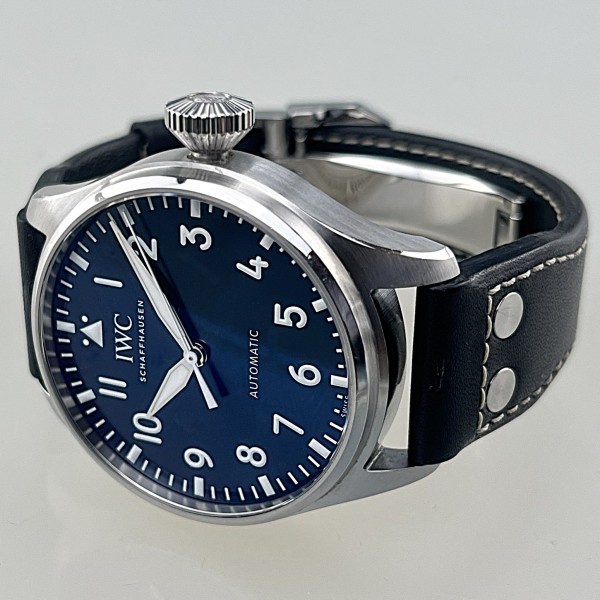 IWC BIG Pilot's Watch 43, Stahl, ZB blau, Lederband blau mit EasX-Change-System, EK 02.03.2022, Full